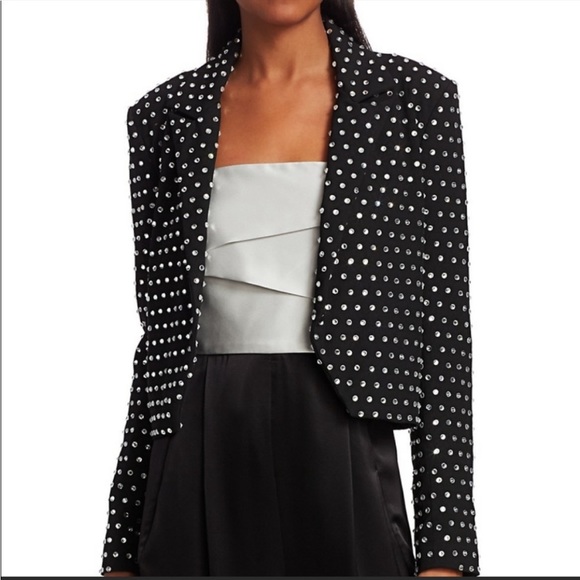 NEW MICHELLE MASON REVOLVE Cropped Crystal
Embellished Crepe Tuxedo Jacket Black - Picture 3 of 12